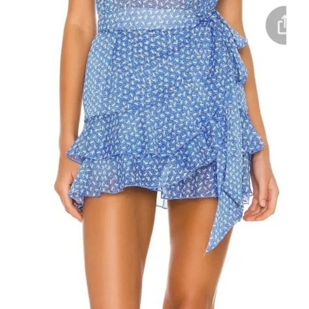 Sabina Musáev CARRIBEAN Wrap Mini Skirt Womens M Blue‎ Tropical Ruffle Romantic